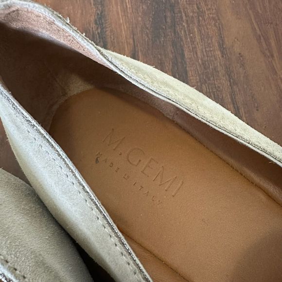 M. GEMI “The Gia” Pointed Toe Suede Flat in Taupe with Gold Accent - Picture 11 of 13